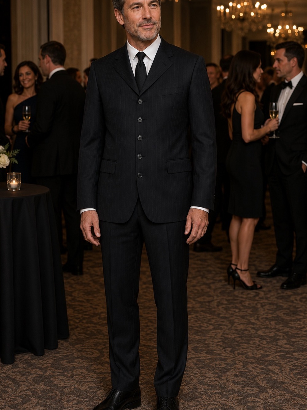 Gino Cappeli Classic Men's Black Pinstripe Four-Button Suit 42R P36